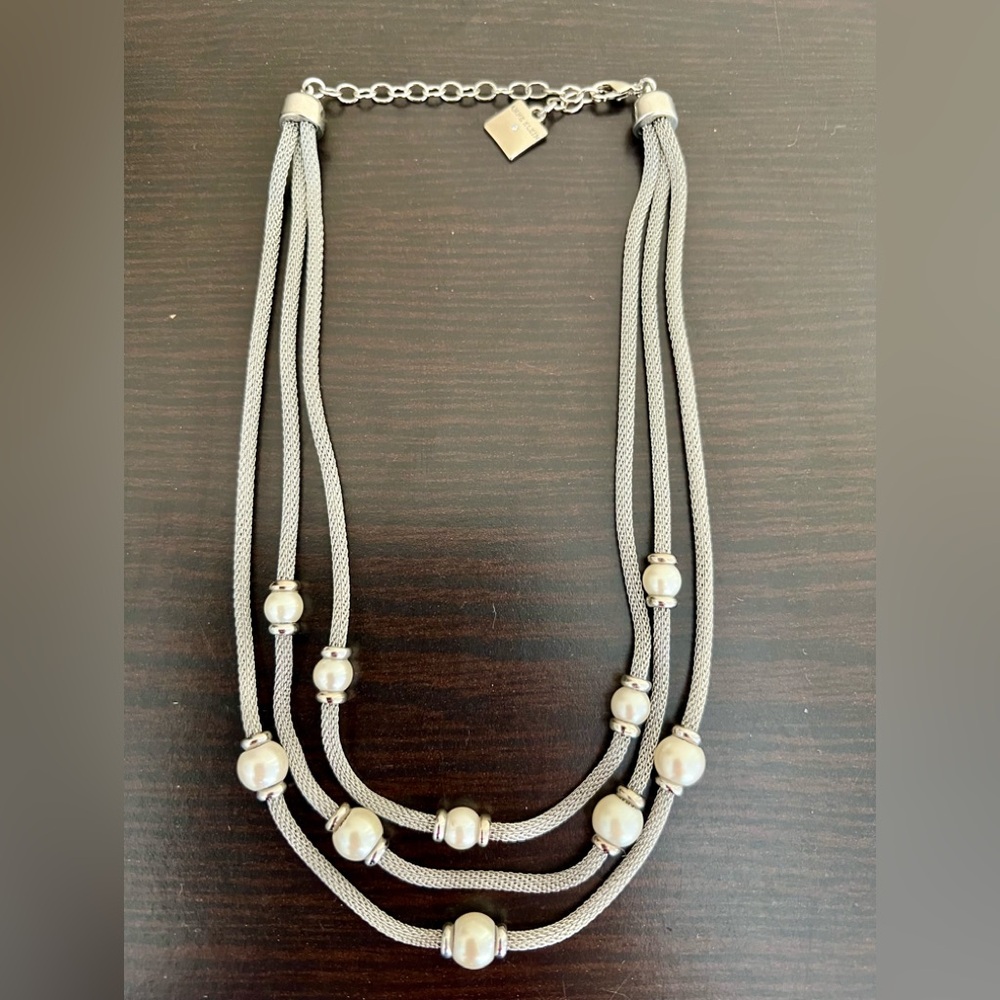Anne Klein silver necklace with faux pearls 19” long